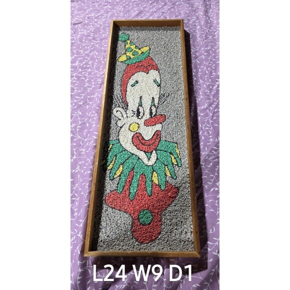 Vintage Mid Century Modern MCM Happy Clown Rock Pebble Gravel Art Wall Decor Art